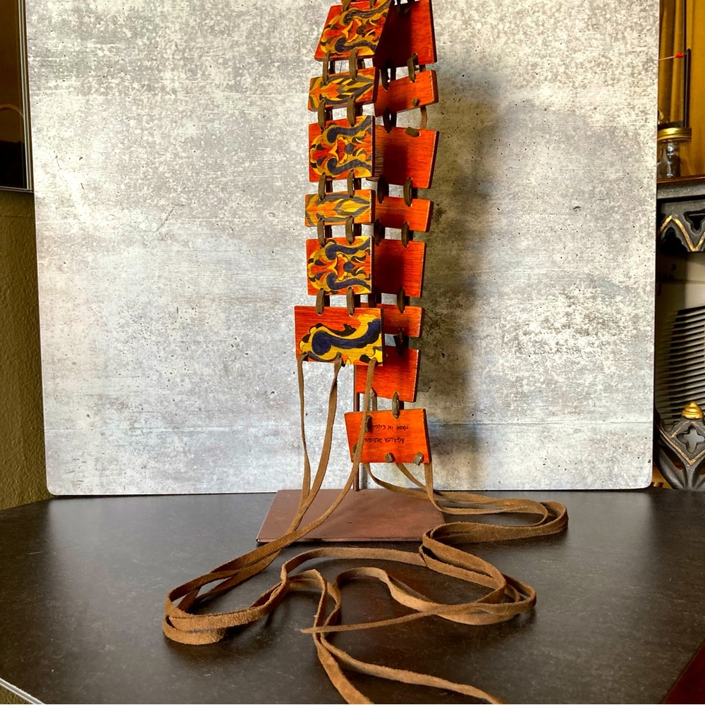 Vintage British Handcrafted Painted Wood Suede Tie Hippie Belt Gorgeous